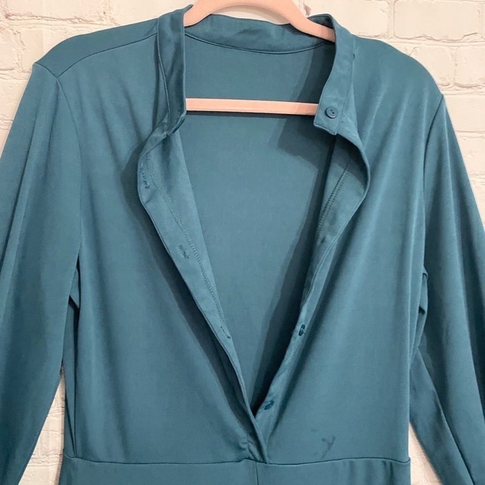 Green Button Dress Jumpsuit Romper Size Medium - Picture 7 of 7